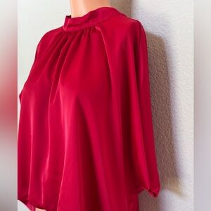 BTFBM Red Satin Oversized Batwing Blouse NWT